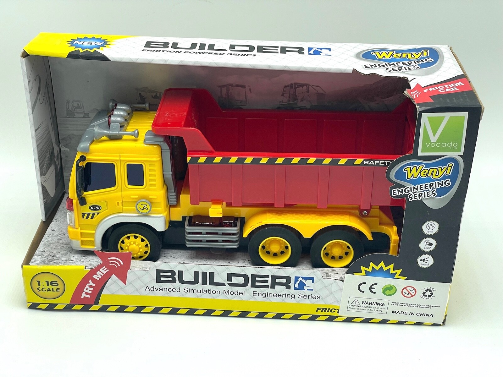 Friction Powered Dump Truck Wenyi Engineering Series 1:16 Scale Lights Sound new