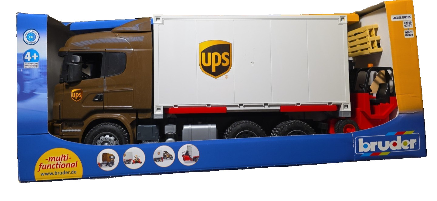 Bruder Man Scania UPS Logistic Truck with LKW mit. Scale 1:16 Brand New 4+