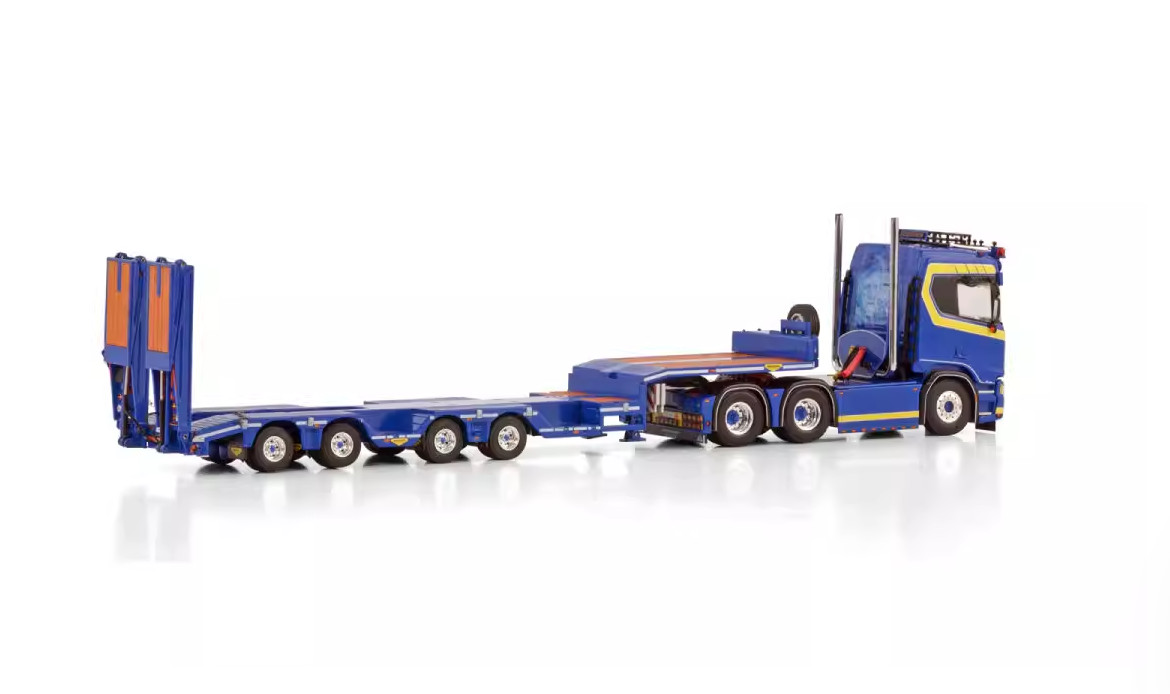 WSI JB Bilbargning Scania CR20N 6×2 Low Loader Trailer 1:50 Diecast Truck Model
