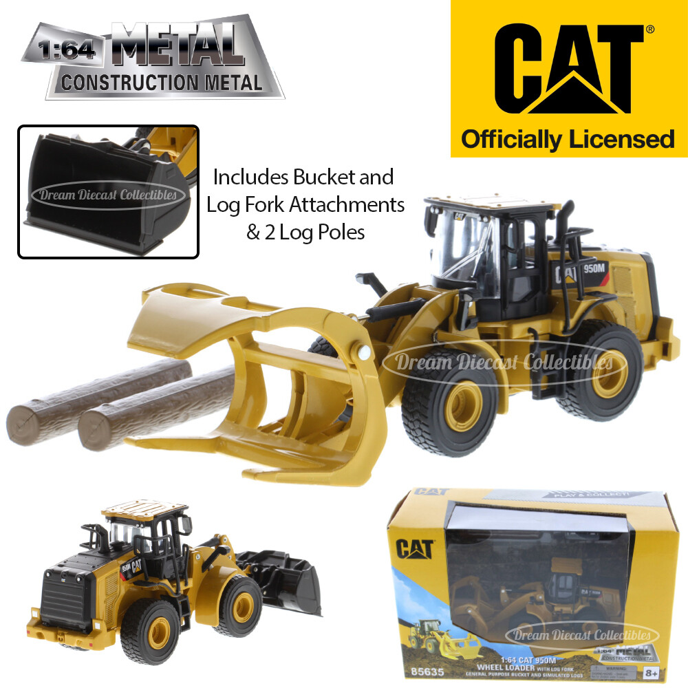 1:64 CAT CATERPILLAR 950M WHEEL LOADER LOG FORK & BUCKET DIECAST MASTERS 85635