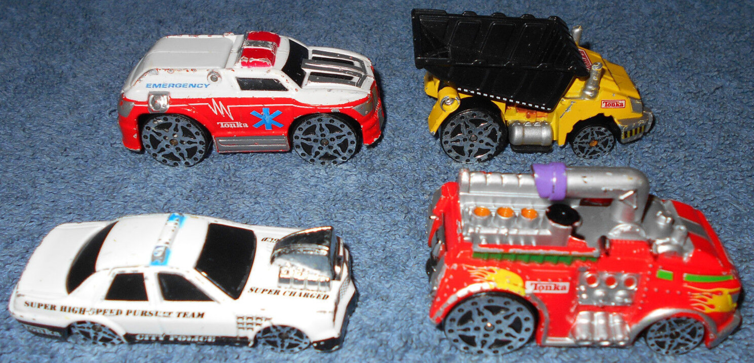 4 – TONKA MAISTO 1:64 DIECAST EMERGENCY VEHICLES & DUMP TRUCK – NICE