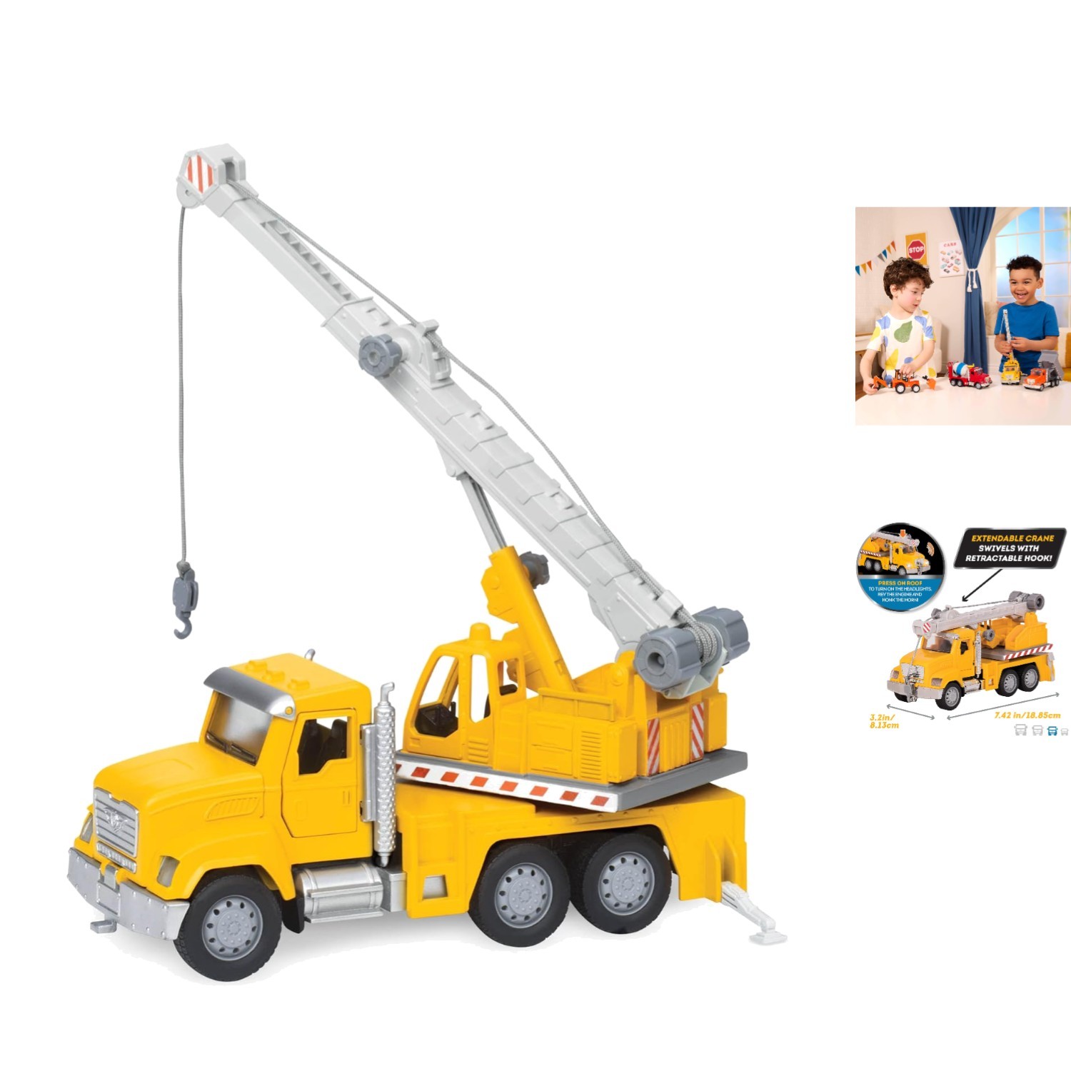 Imaginative 7-Inch Crane Truck Toy with Lifelike Details & Sounds, 3+