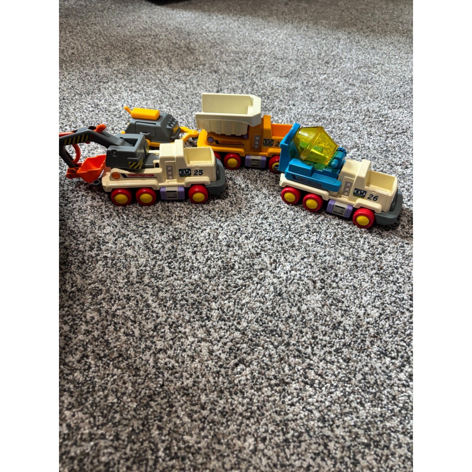 Vintage KW Construction Truck Set 1980s Cement Mixer Excavator Dump Truck 3pc