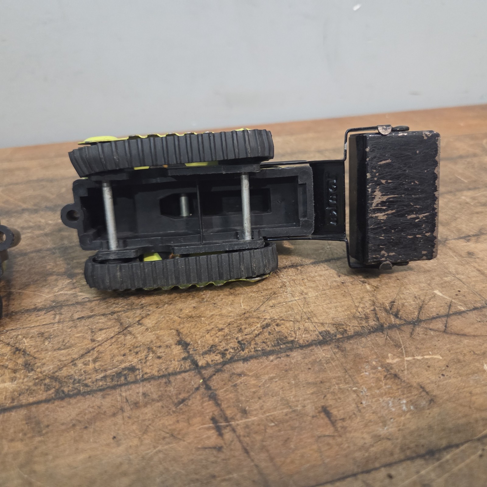 2 Vintage 1970s Tonka Green & Black Mini 1:43 Bulldozer Front End Loader 5.5”