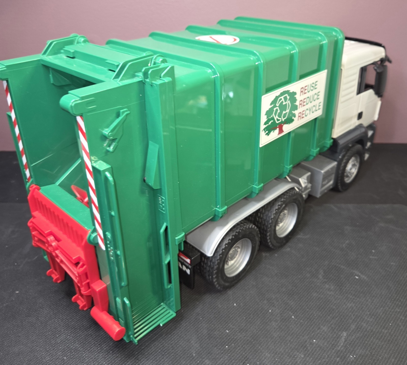 BRUDER MAN TGS Rear Loading Garbage Truck Green
