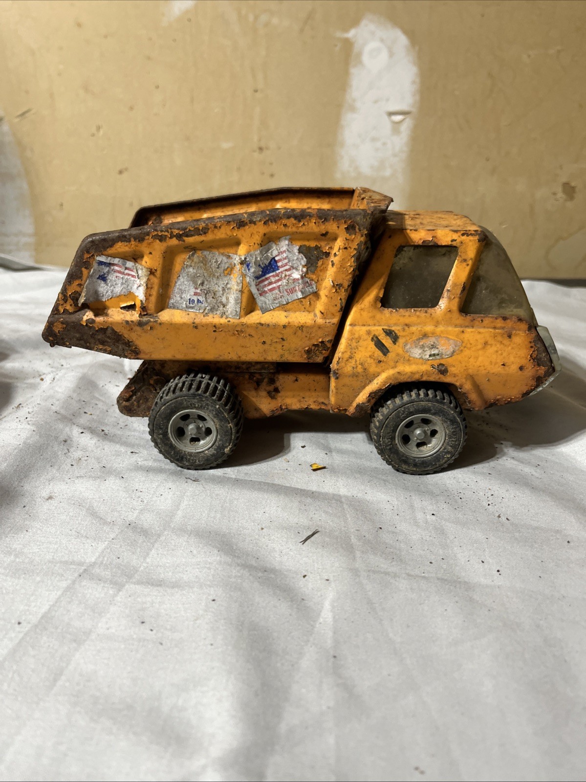 Vintage Mini Tonka Dump Truck Orange 8 1/2” Long, 1970s (B11)