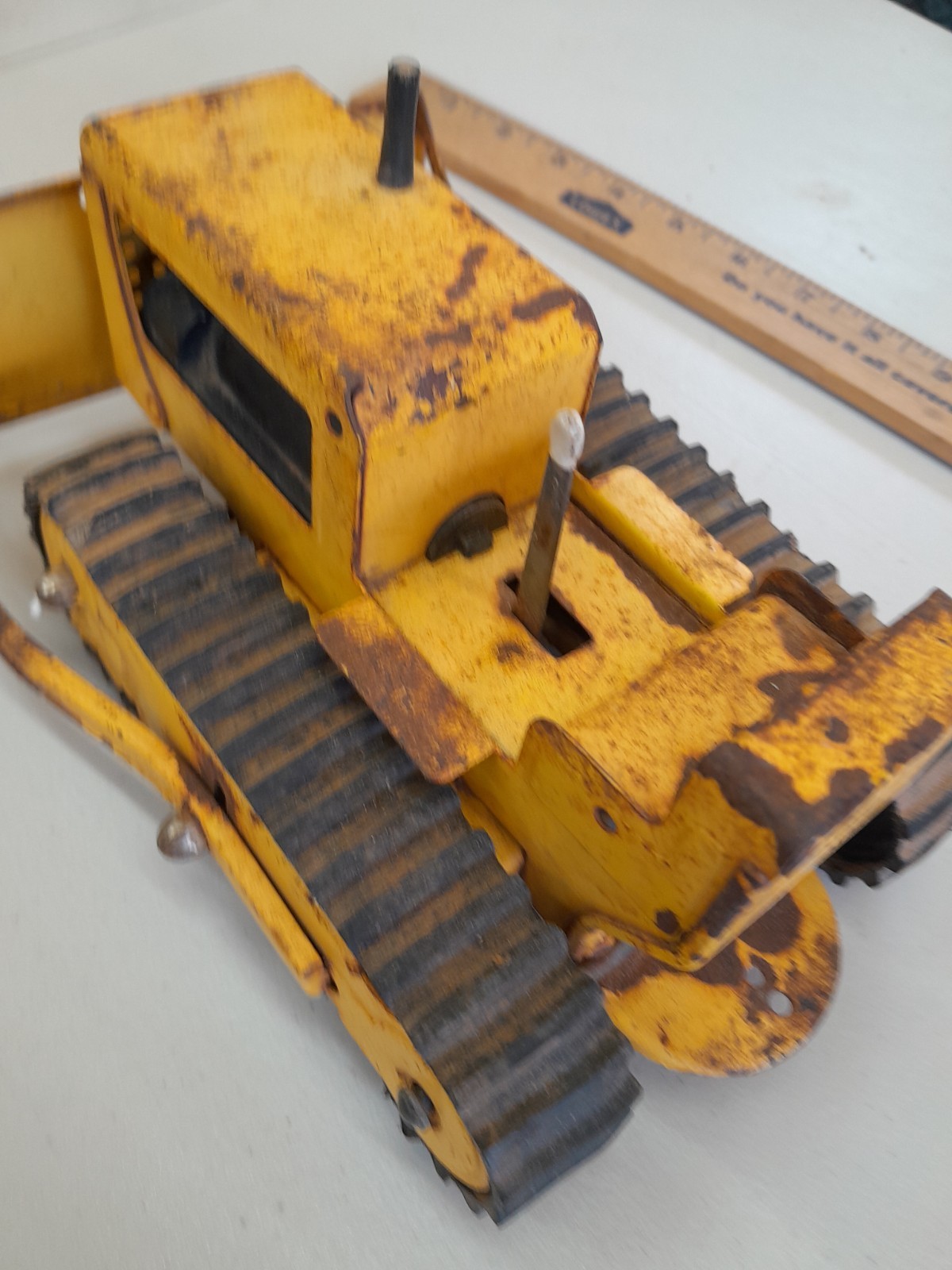 Yellow Metal Bulldozer Front End Loader Toy With Attachment Unknown Make