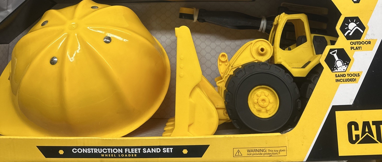 CAT Construction Fleet Play Sand Set Hard Hat Tools Dump Trump Wheeled Excavator
