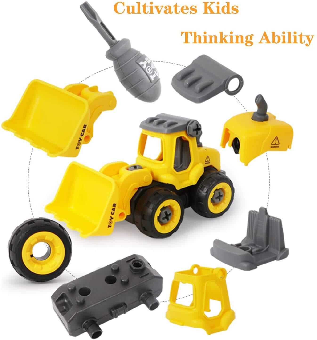 Plastic Trucks Construction With Screwdriver Tool, 4 Pack, Multicolour
