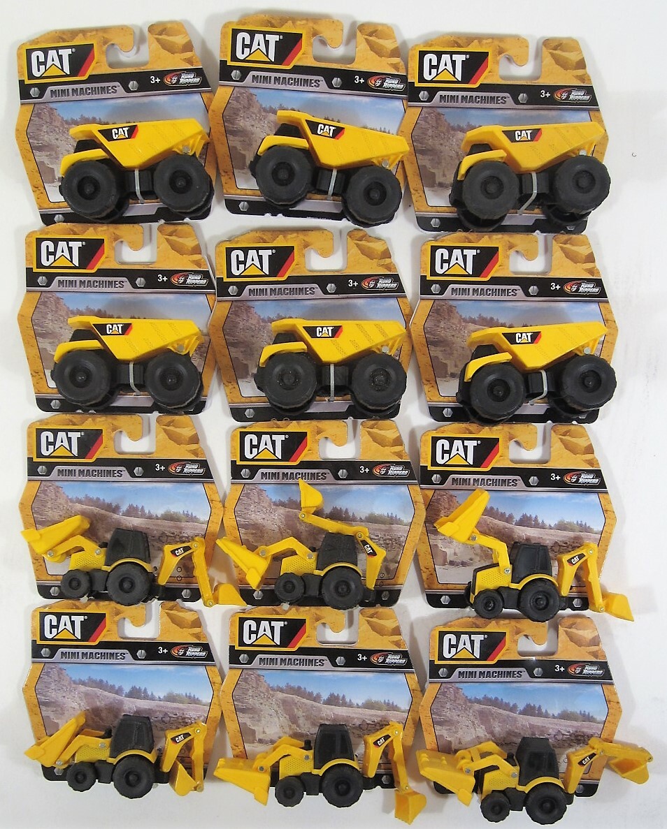Lot of 12 CAT Mini Machines Caterpillar 6x Dump Truck & 6x Backhoe Party Favors