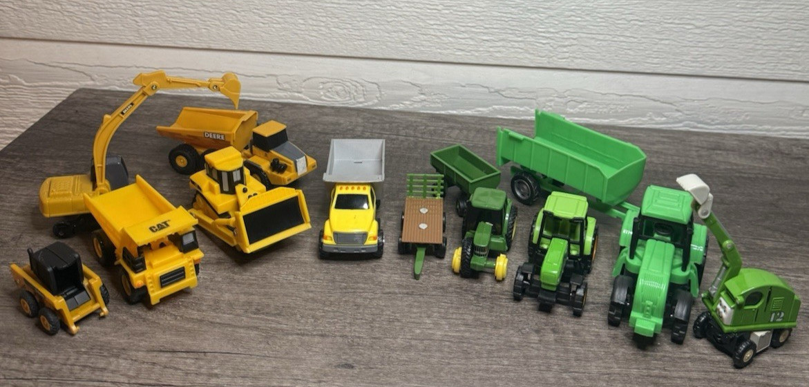 Toy Construction Vehicle Lot John Deere & CAT Excavator Dump Truck