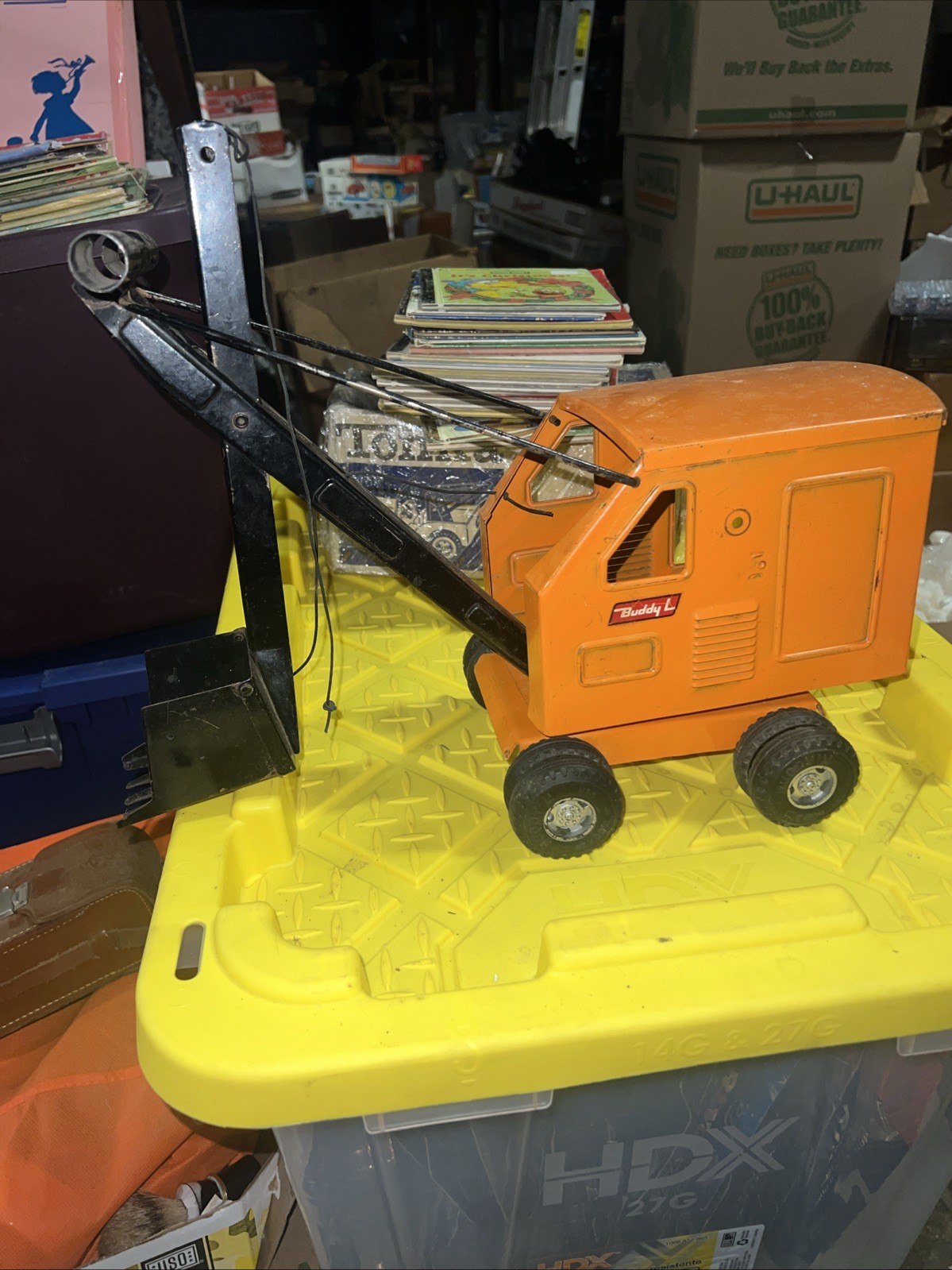 1960’s Buddy L Steam Shovel Big Dig Power Digger Shovel Pressed Steel Orange