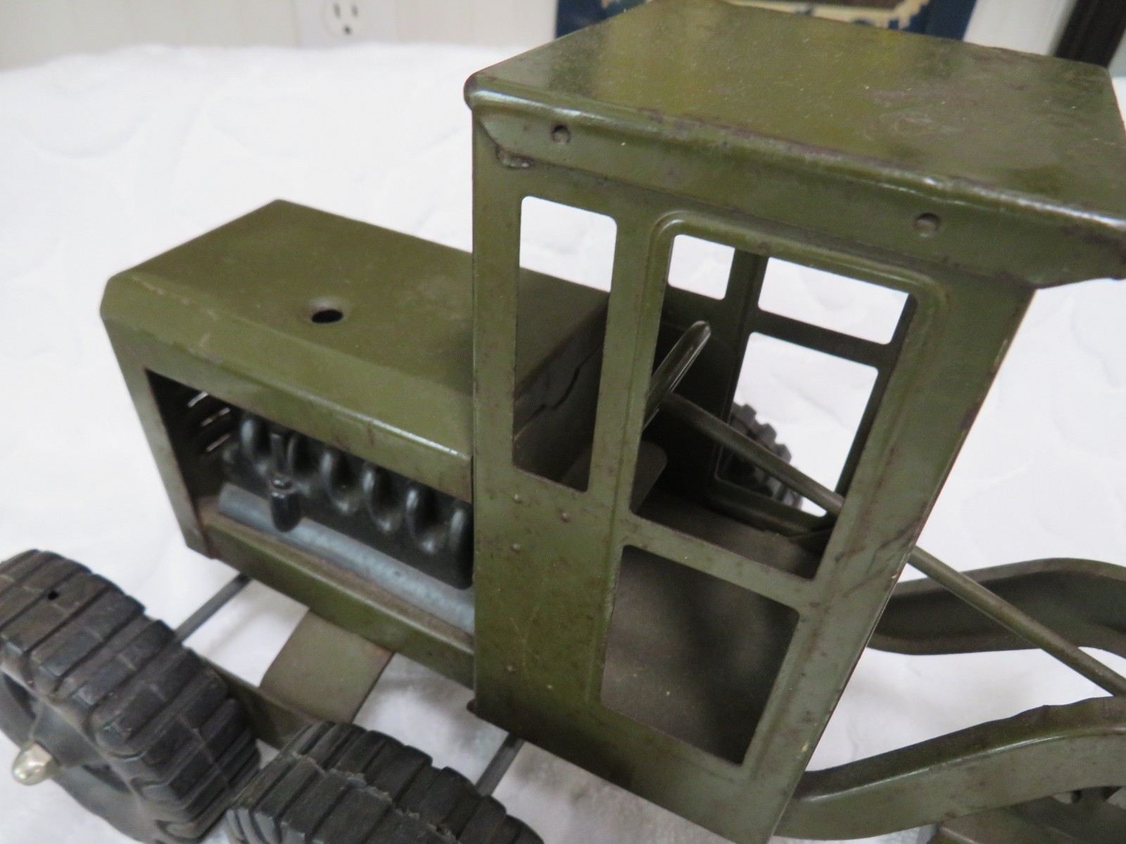 Structo Army Engineers Green Pressed Steel Toy Road Grader