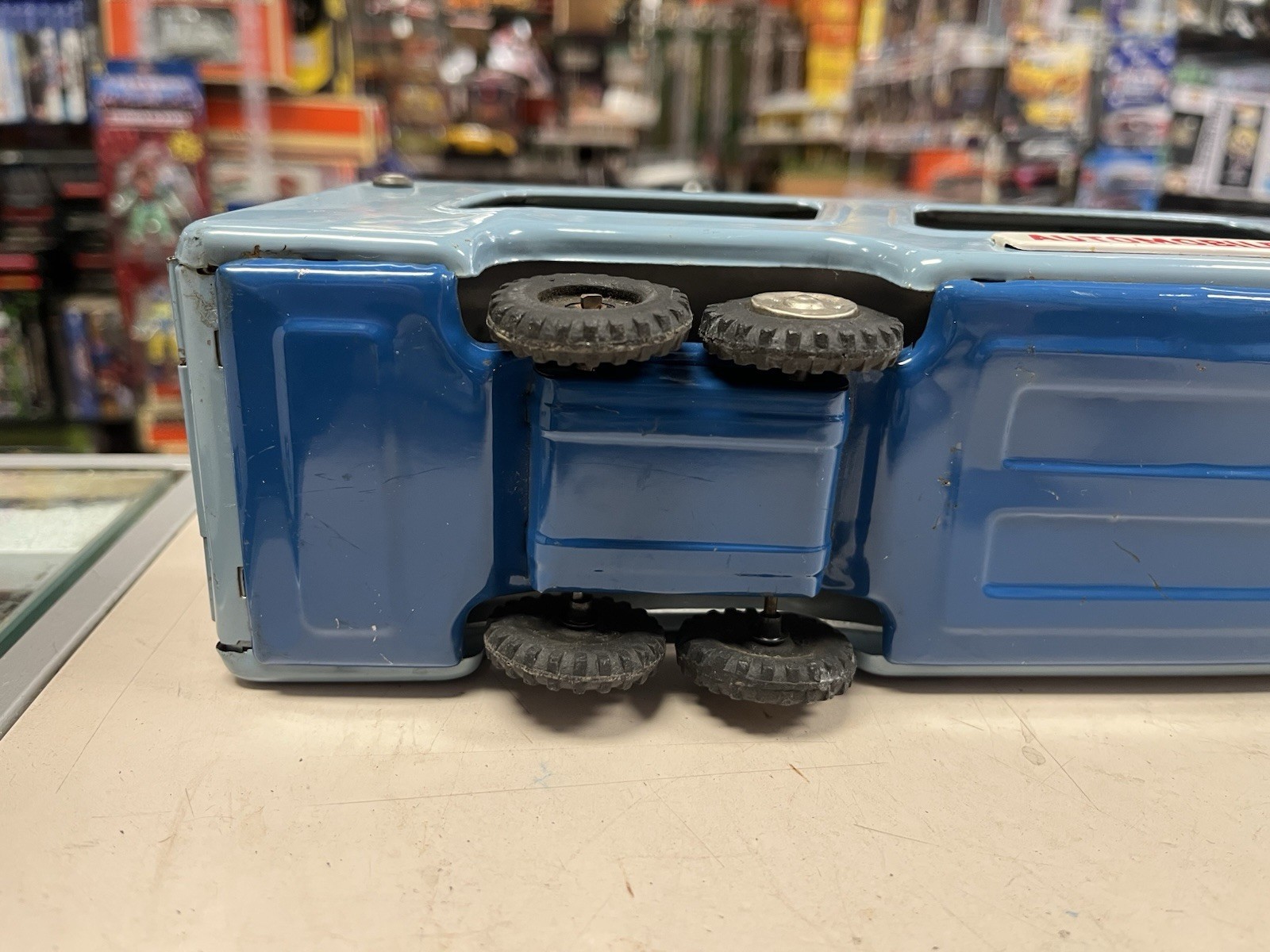 * VINTAGE SSS TOYS JAPAN TIN FRICTION TRACTOR TRAILER AUTOMOBILE CARRIER 17 INCH