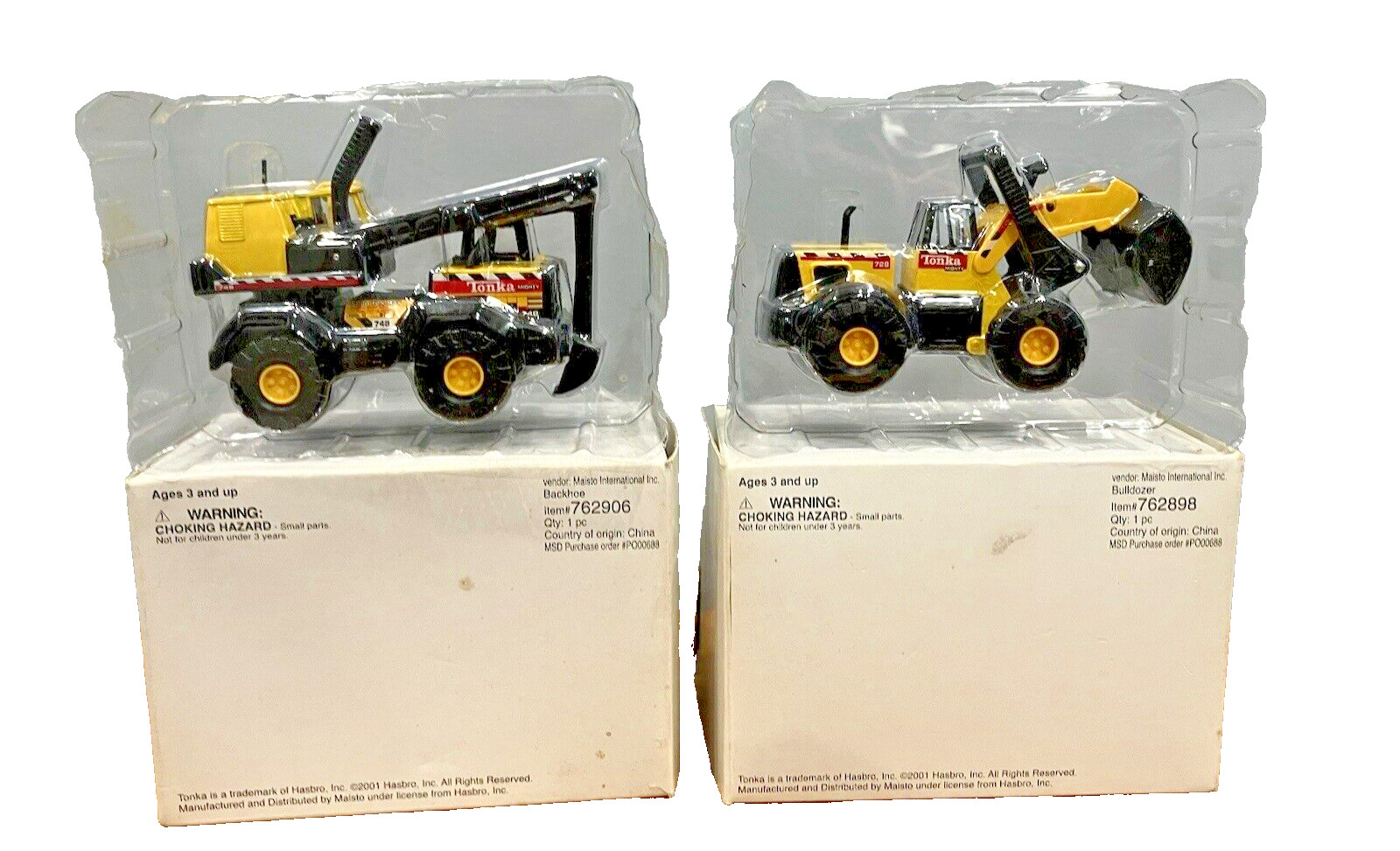2 Maisto Tonka Die Cast Mini Replicas Bulldozer # 762898 Backhoe # 762906 Toys
