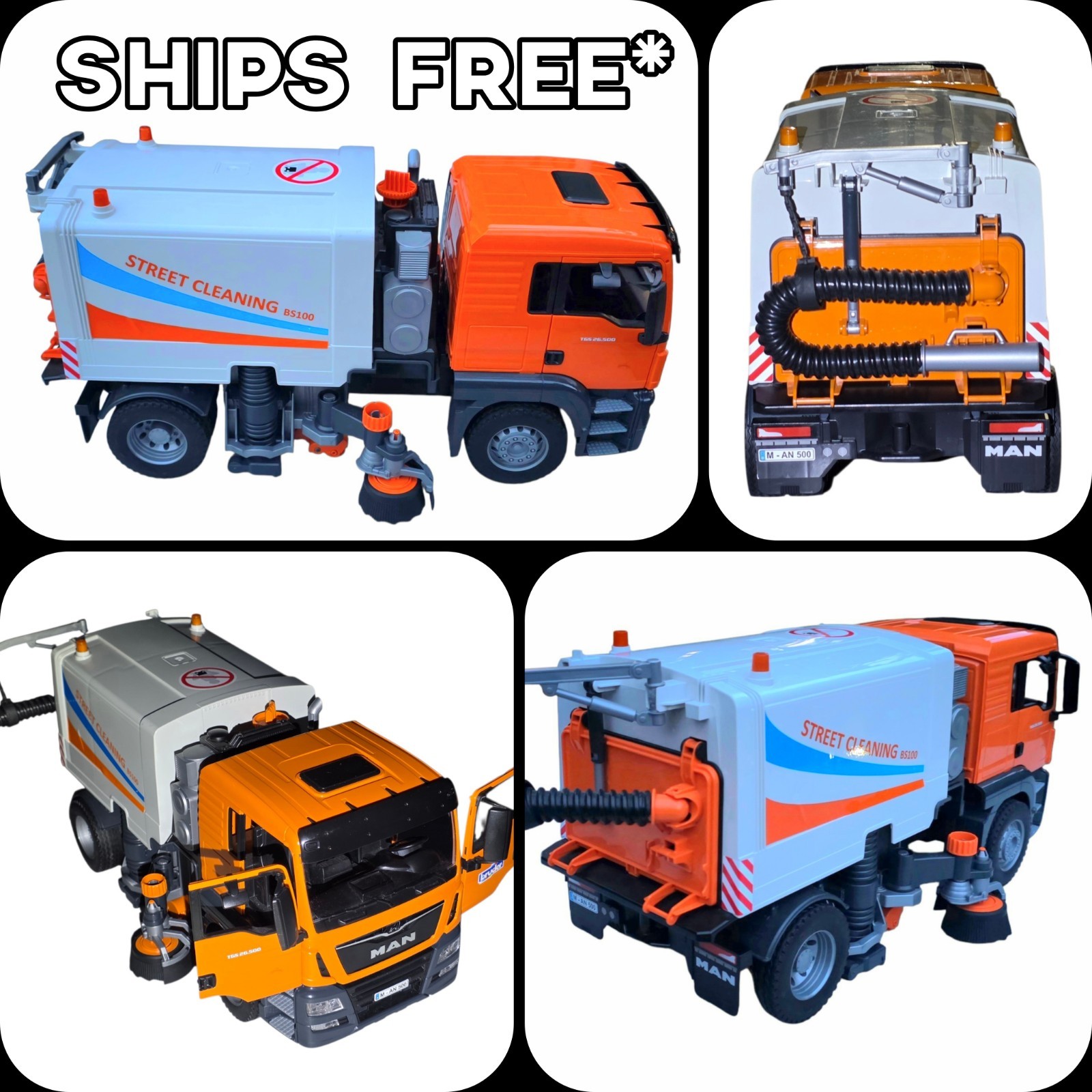 BRUDER MAN TGS 26.500 1:16 Street Sweeper Truck Orange/White Plastic 2009 EUC ✅️