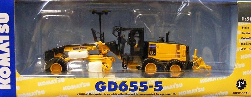 First Gear 50-3264 Komatsu GD655 Grader + Ripper + Topcon GPS 1/50 Die-cast MIB