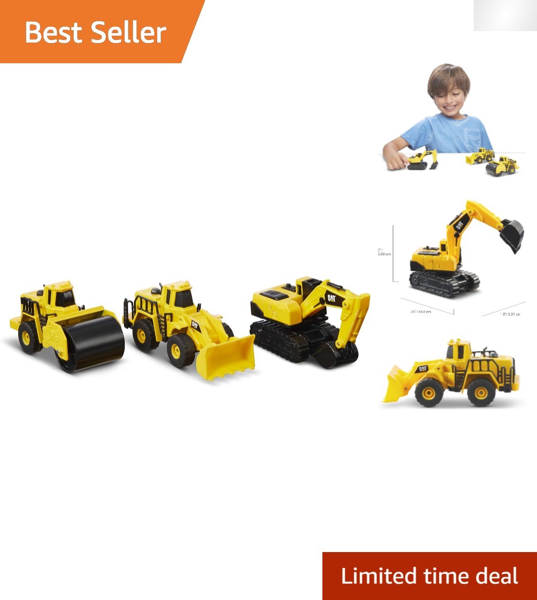 Durable CAT Construction Vehicles Set: Wheel Loader, Excavator & Steam Roller