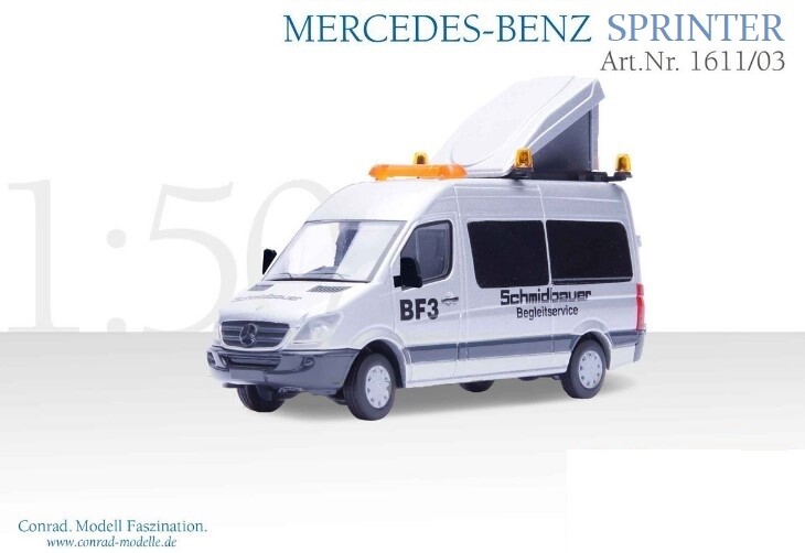 Conrad 1611-03 Mercedes-Benz Sprinter Escort Van – Schmidbauer 1/50 Diecast MIB