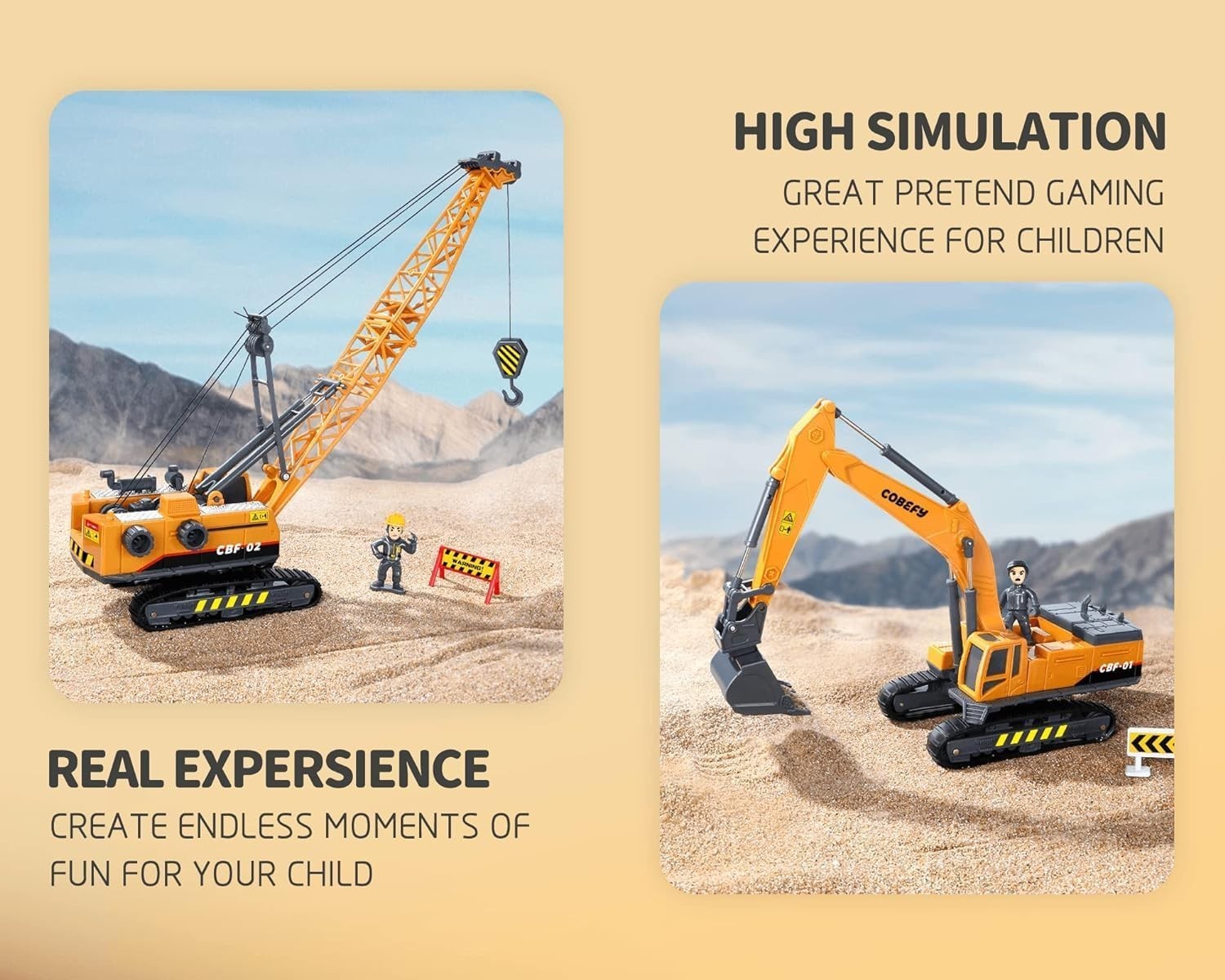 Kids Construction Toys for Boys, Playset of Excavator Toy, Crane Toy & Semi Truc
