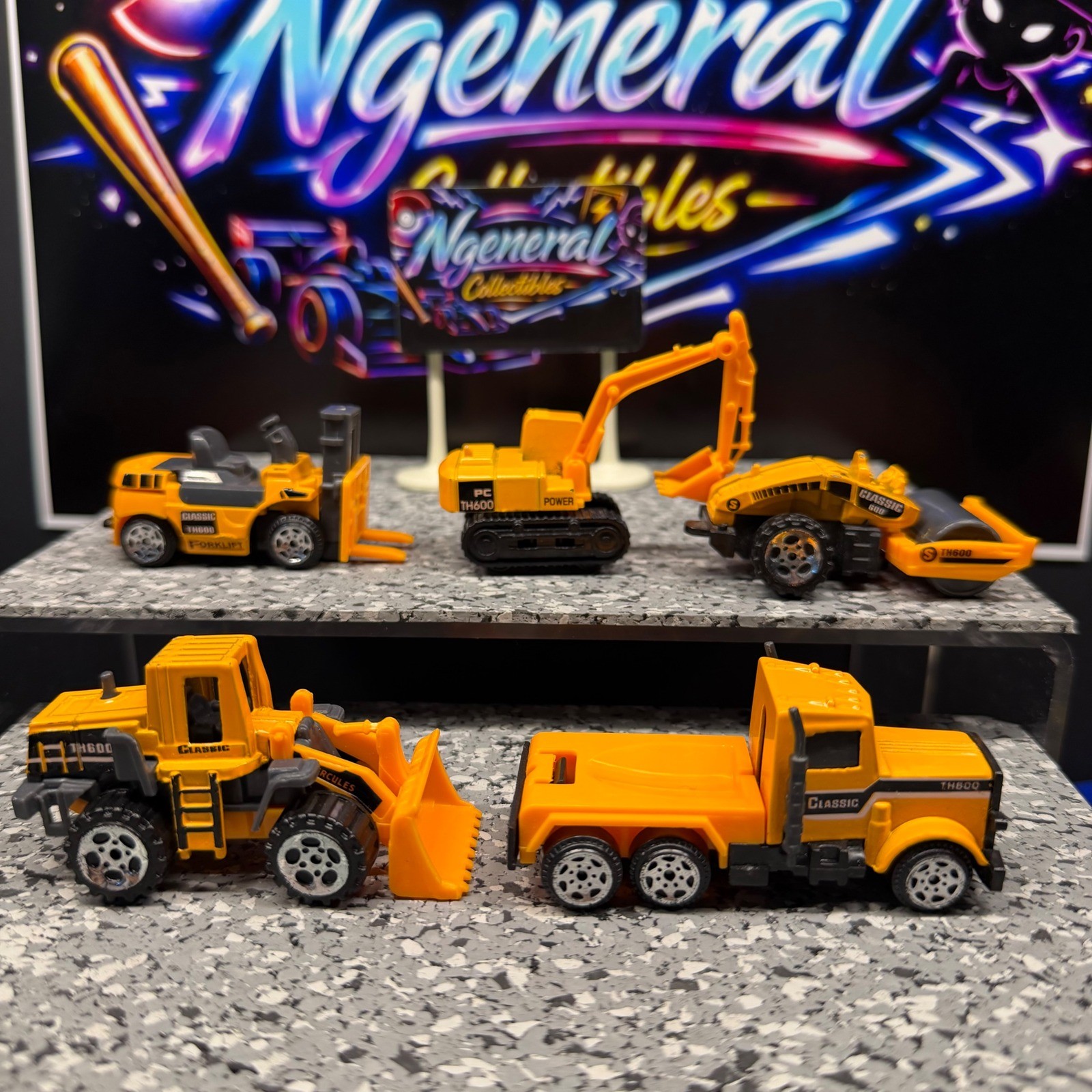 Classic TH600 Construction Vehicle Toy Set 5pc Excavator Forklift Roller Truck