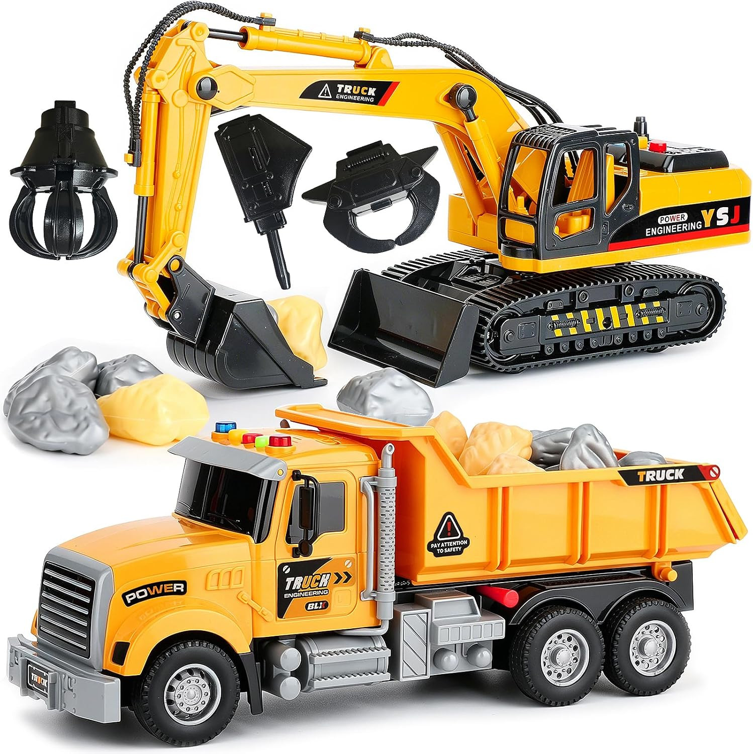 2 Pack Large Construction Engineering Truck Toys,Excavator Toys for Boys 3-5 Yea