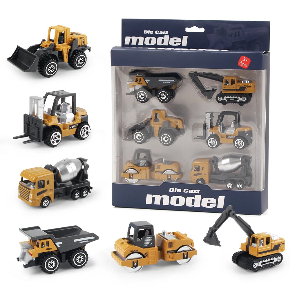 6pcs/set Alloy Engineering Truck Toy Car Classic Construction Model Vehicle