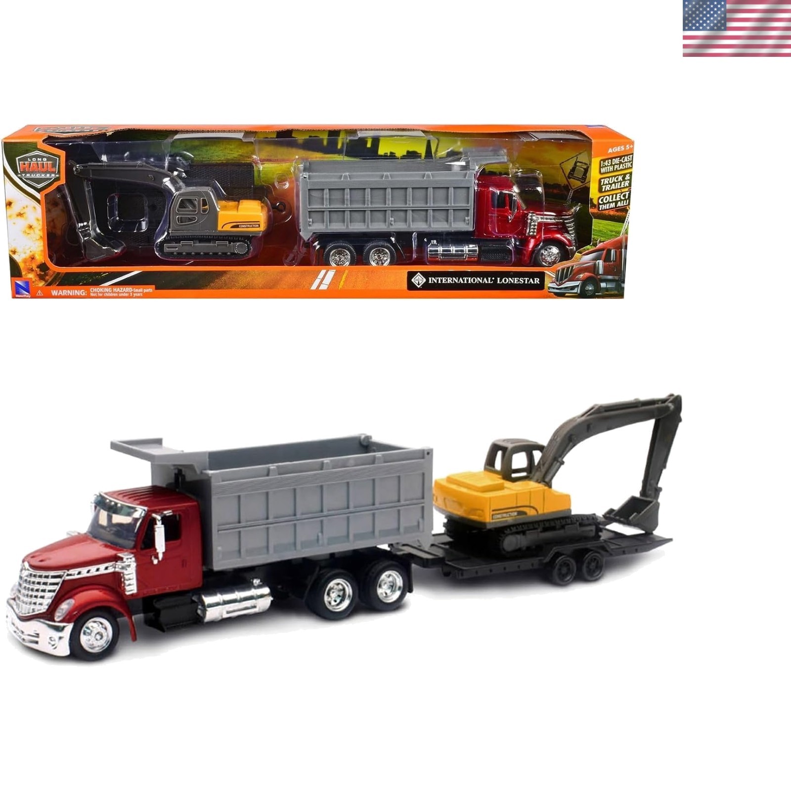 Sturdy 1:43 Scale Red Dump Truck with Excavator – Perfect for Playtime Fun
