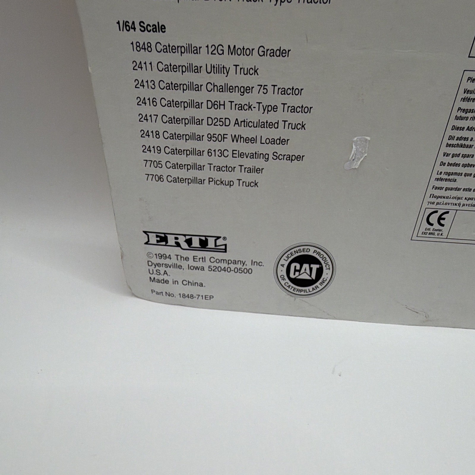 Ertl CAT Caterpillar 12G Motor Grader 1:64 Diecast Unopened Box MPN 1848