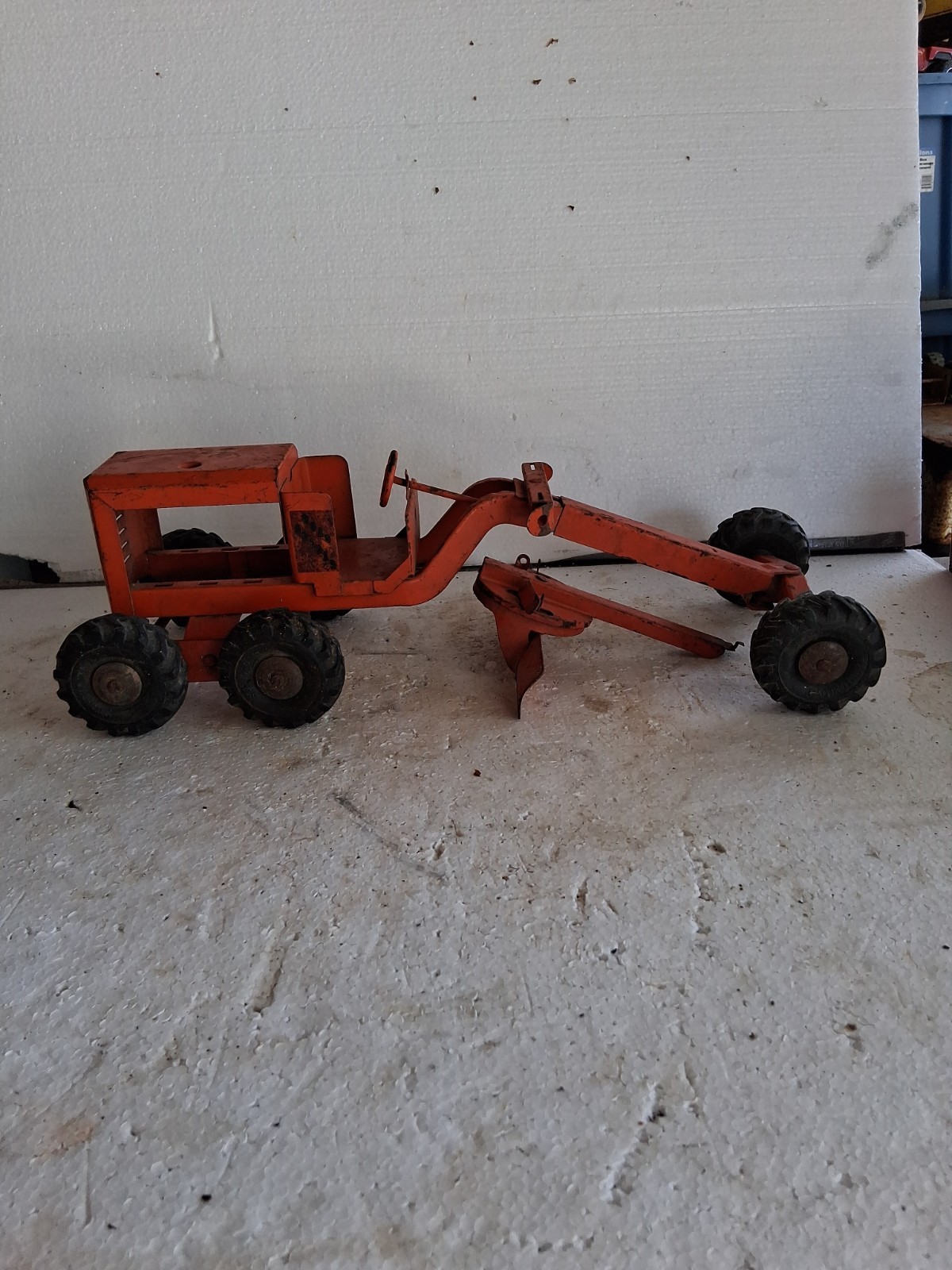 Vintage Structo Road Grader Orange, Pressed Steel