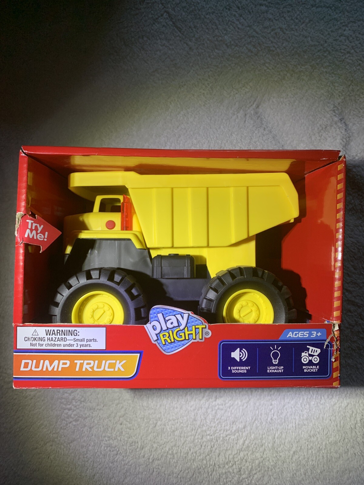 Dump Truck with Lights and Sounds Construction Toy Bed Raises New by Play Right