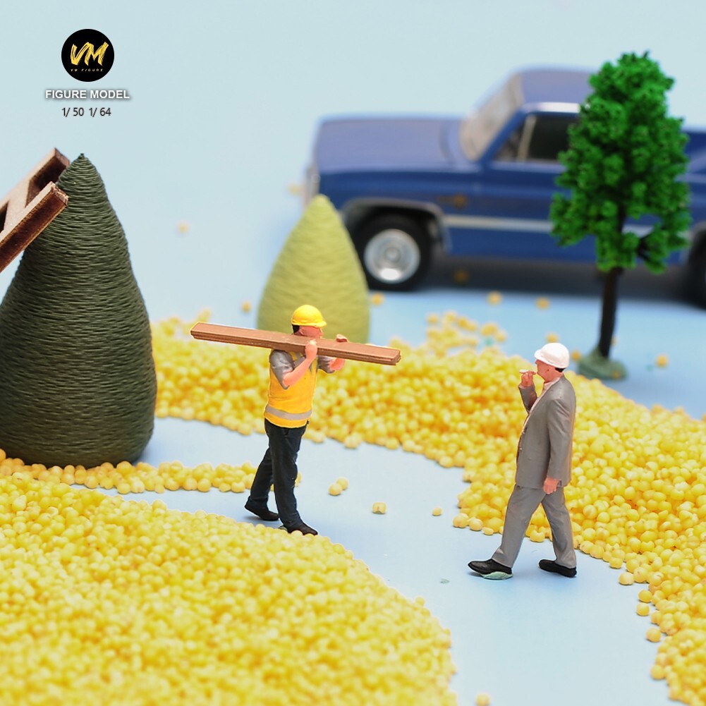 USA VM 1:64 Construction Workers Doll 6pcs Resin Miniature Figures Fit Car Toys