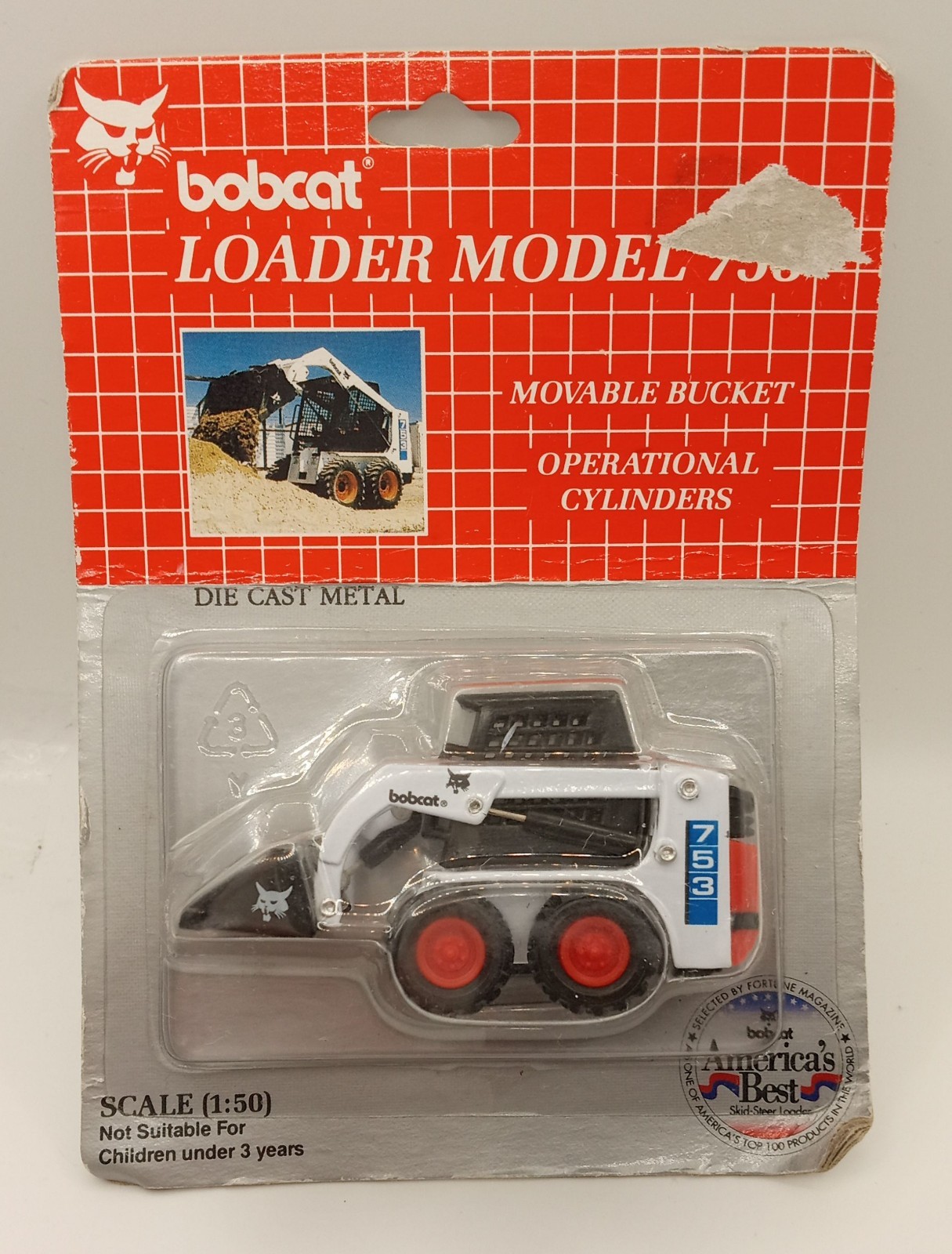 New Clover International Ltd Bobcat White Loader Model 753 1:50 On Card Diecast