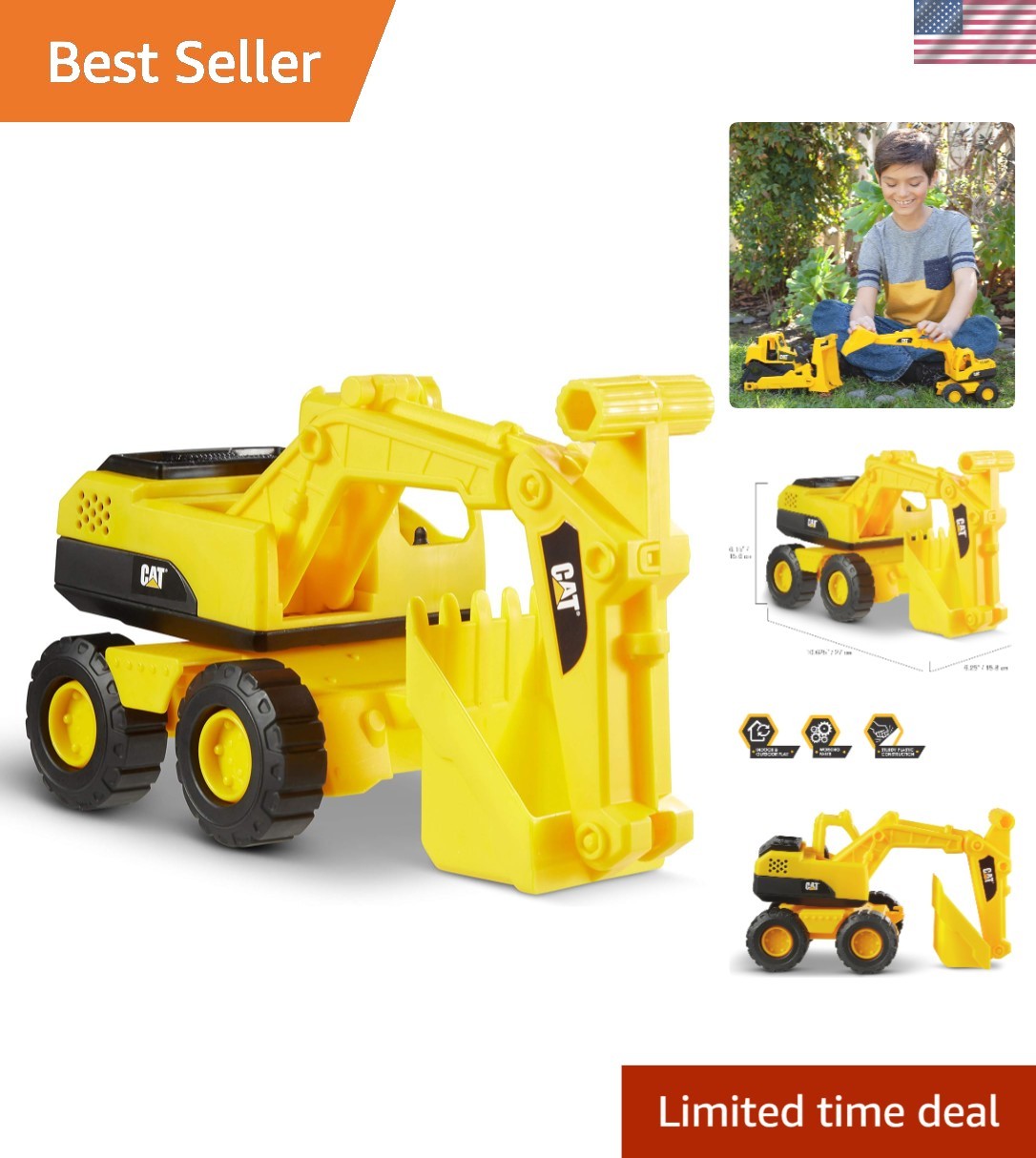 Cat Construction Fleet 10” Excavator Toy – Heavy‑Duty Plastic, Working Boom &…