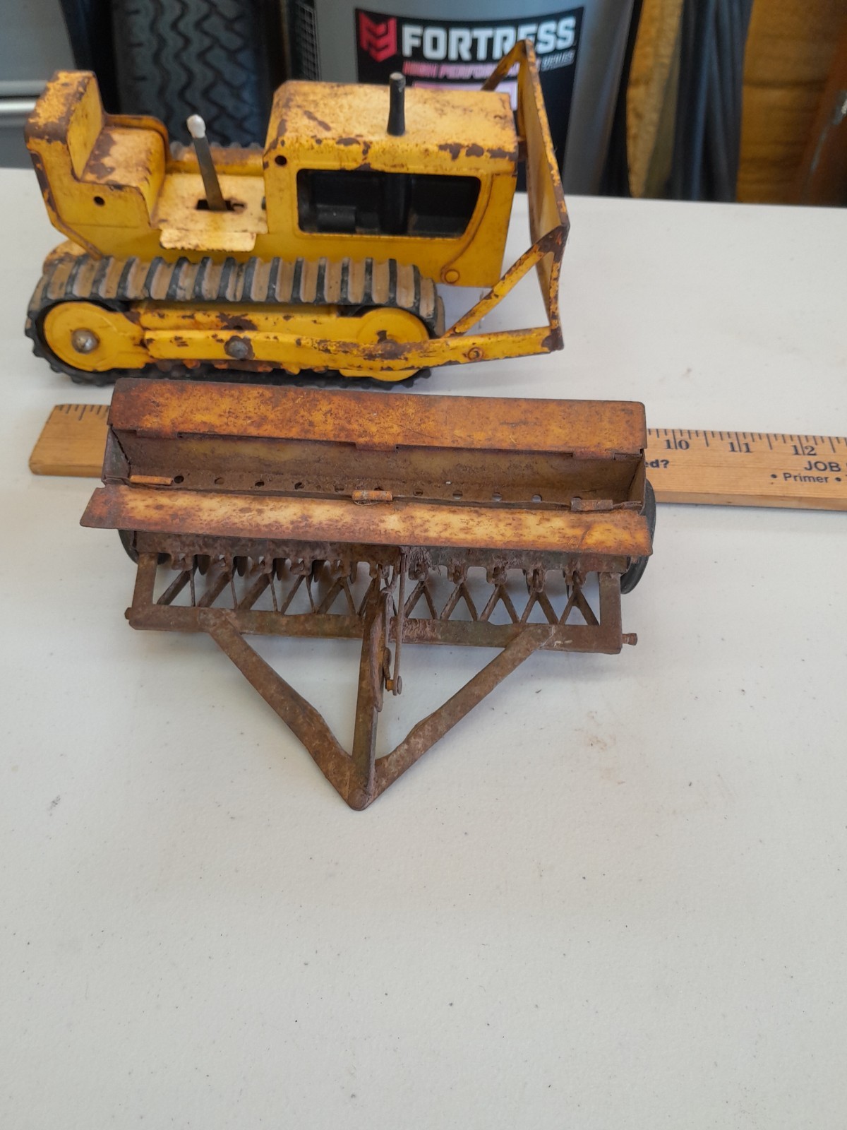 Yellow Metal Bulldozer Front End Loader Toy With Attachment Unknown Make