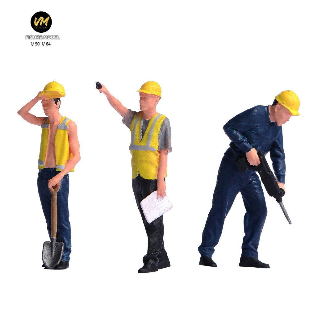 VM 1:50 Construction Workers Doll 3pcs Set A2 Resin Miniature Figures Toys Scene