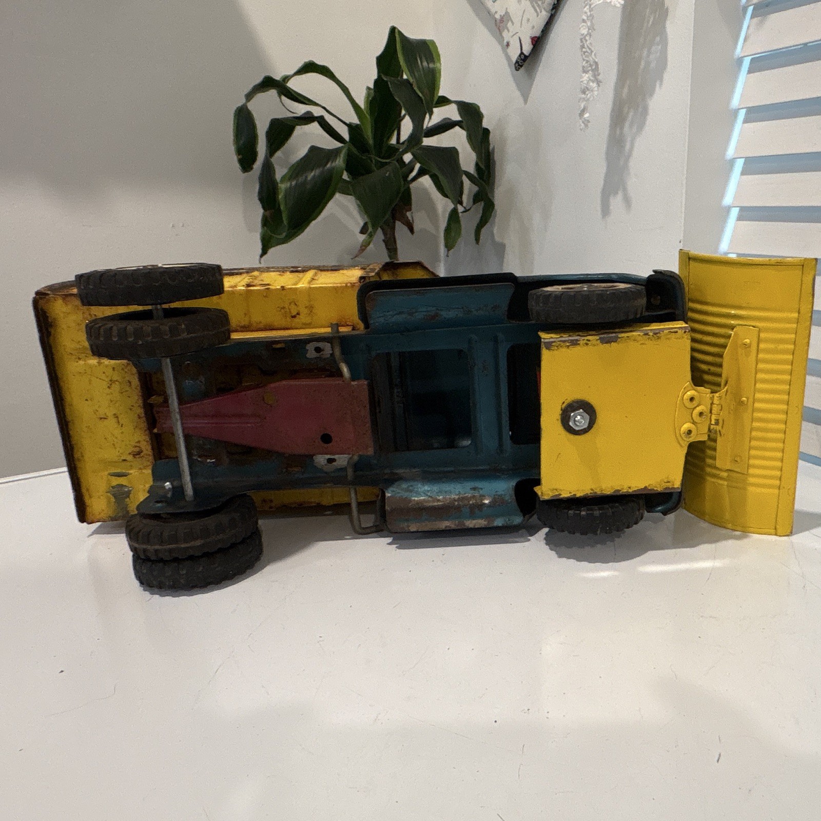1950s Tonka Toys Pressed Steel Dump Truck w/ Plow Blade Blue Yellow custom