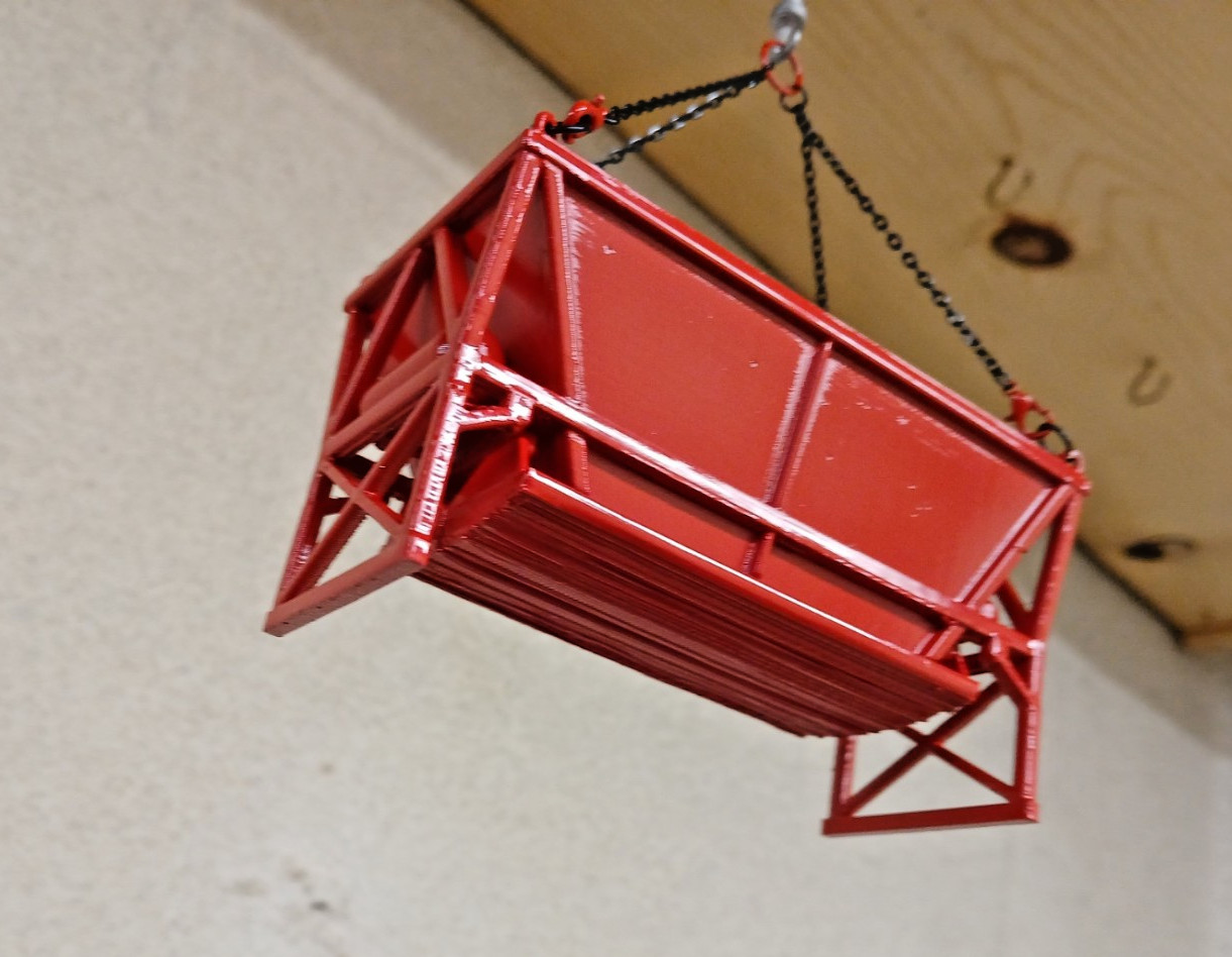 Concrete Hopper Closed Door 3D Printed In Authentic Manitowoc Red. 1/64th Scale.