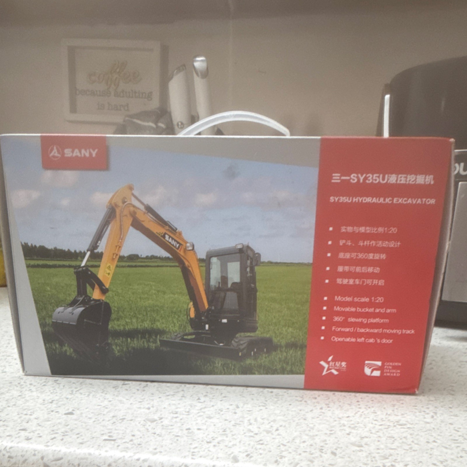 SANY SY35U Hydraulic Excavator Diecast Model 1:20 Scale Yellow Black
