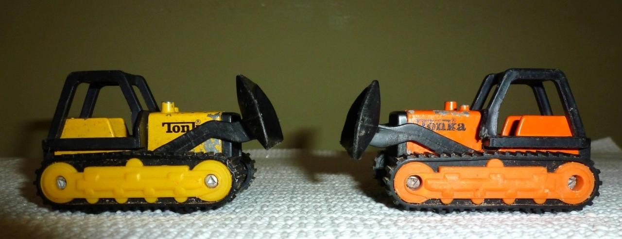 2 Vintage Small Tonka Hasbro Dozers Orange & Yellow 1994 & 2003