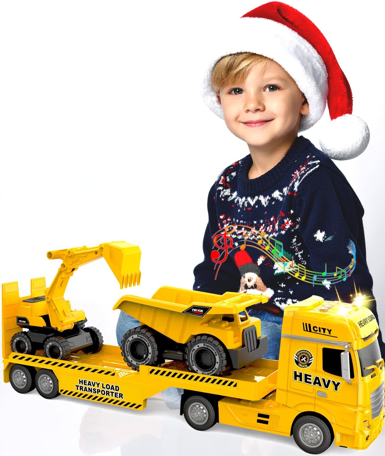 Friction Powered Construction Carrier Truck Toy Set with Excavator & Dump Truck