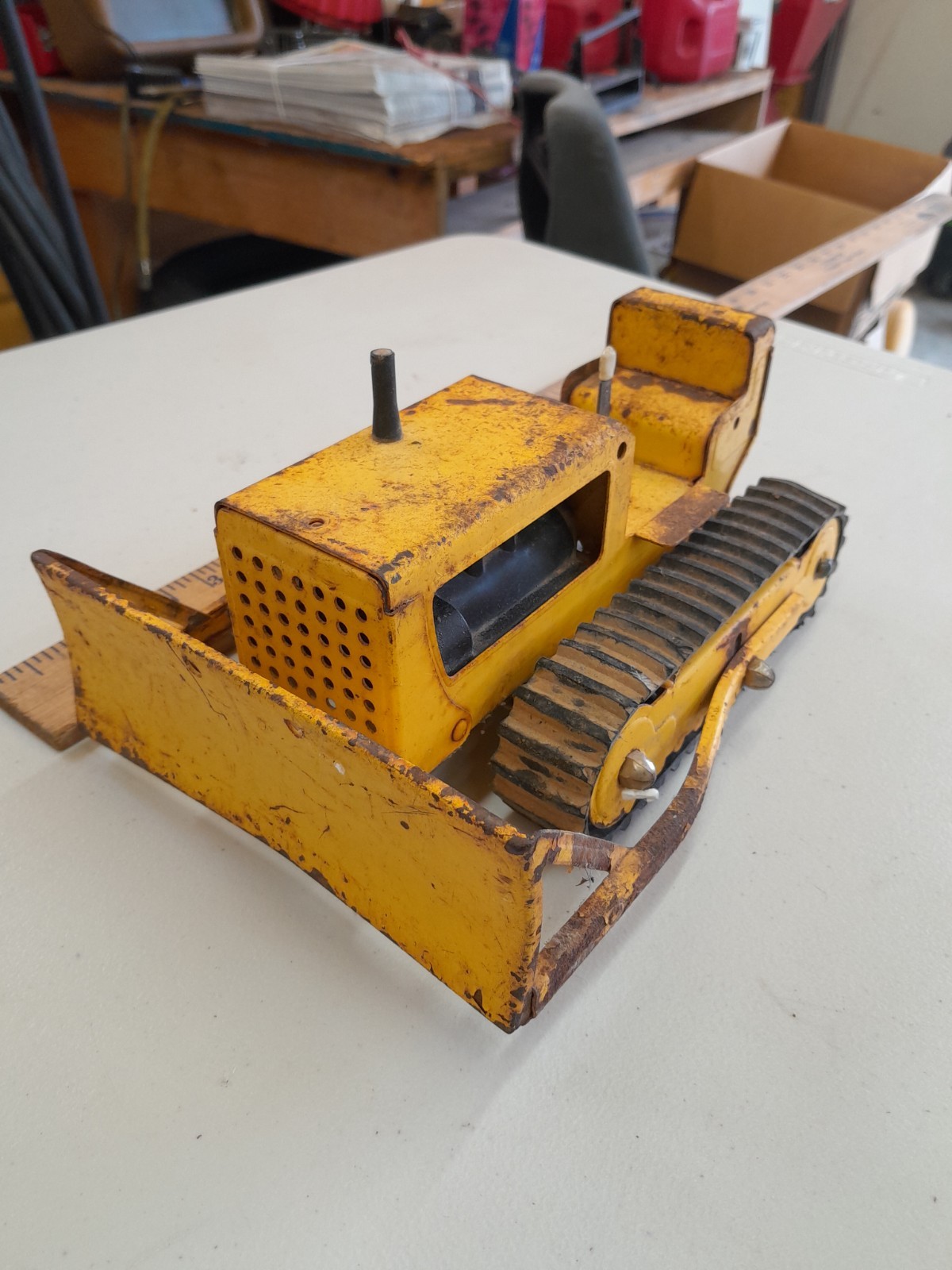 Yellow Metal Bulldozer Front End Loader Toy With Attachment Unknown Make