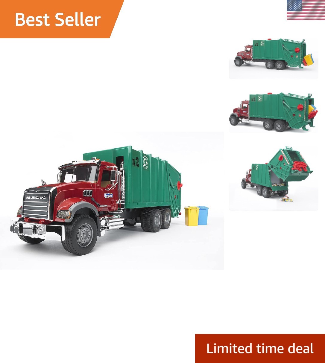 02812 Mack Granite Rear Loading Garbage Truck with Tilting Waste Bin | 1:16 s…