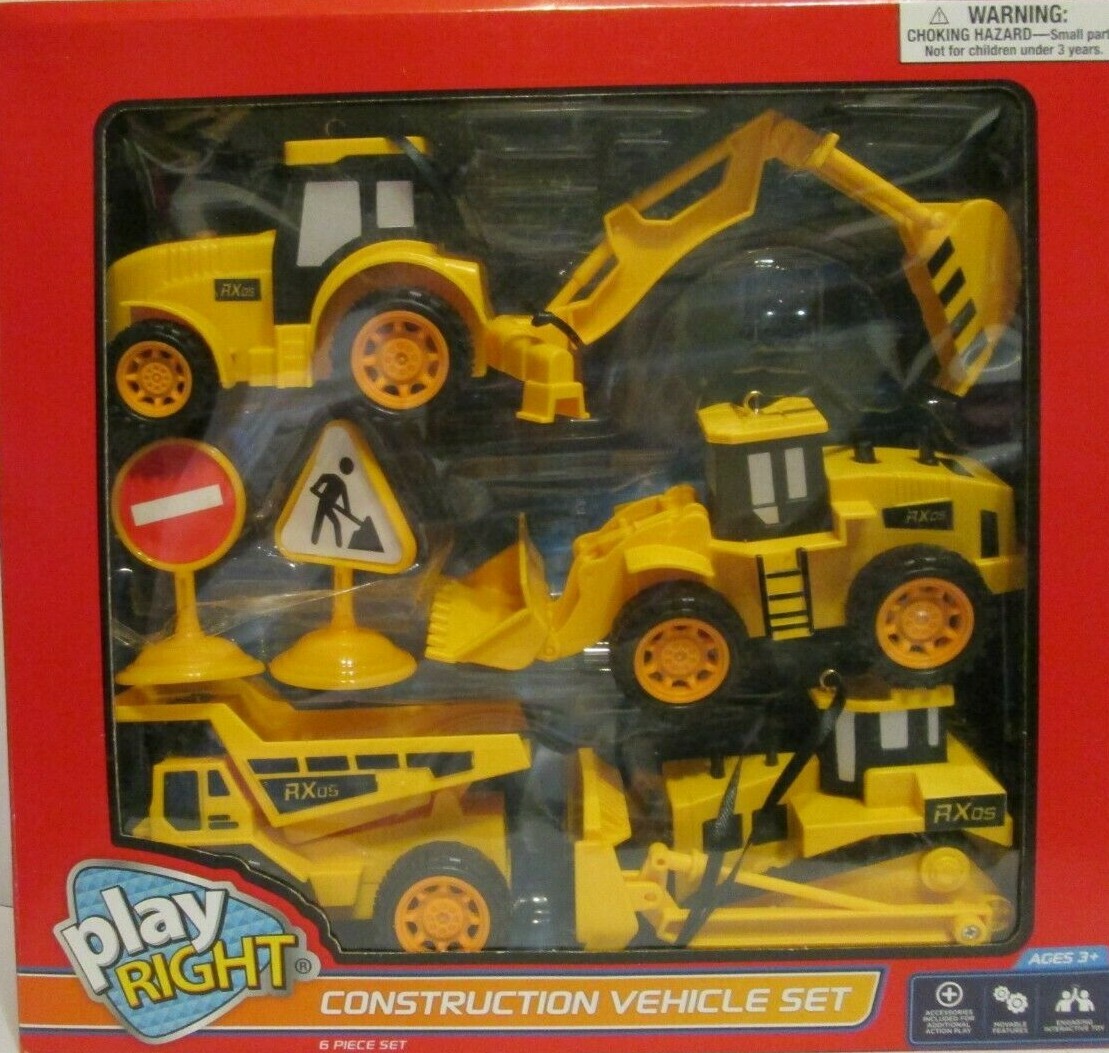 Construction Equipment Large 6 Pc Set Artesian Ornaments Backhoe Dozer Excavator