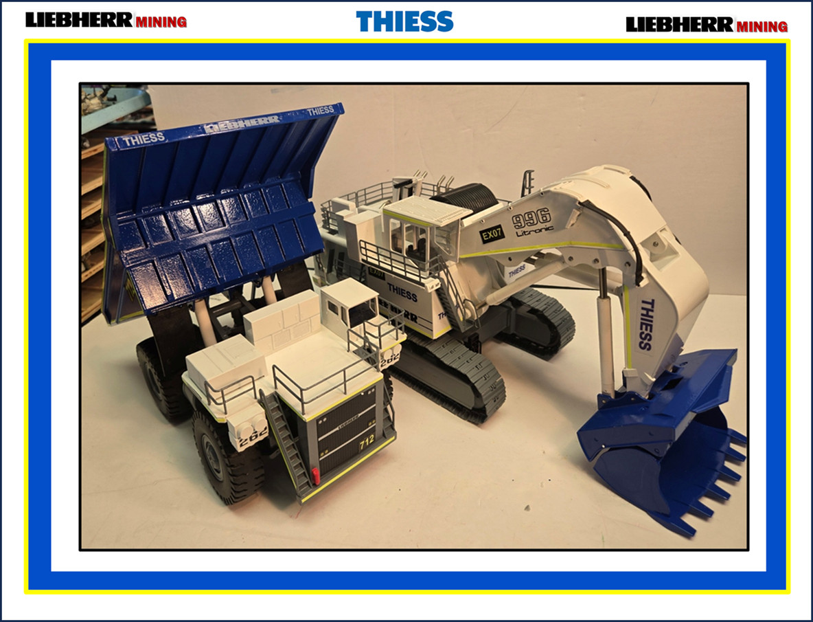 1/50 (2) CUSTOM Liebherr T282 + R996 Mining models in THIESS Mining colors