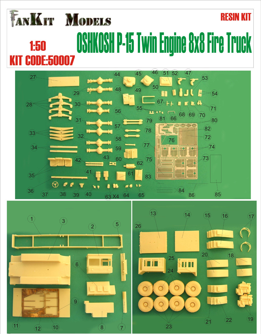 1/50 Oshkosh P-15 Twin Engine 8×8 Fire Truck 1977 – High Quality Resin KIT