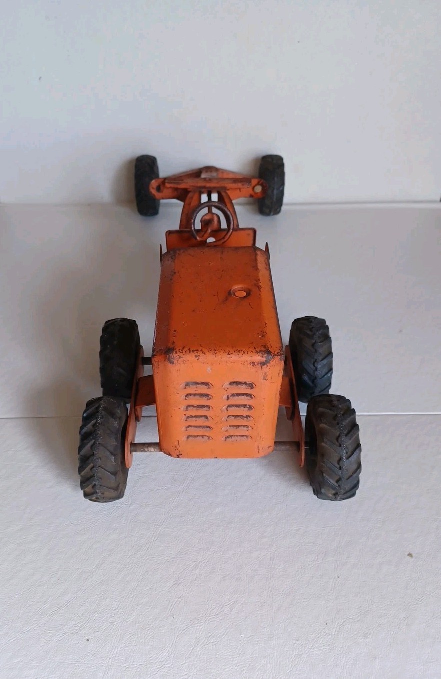Vtg 1950s Orange STRUCTO Toys Road Grader. Pressed Steel -NO GRADER BLADE
