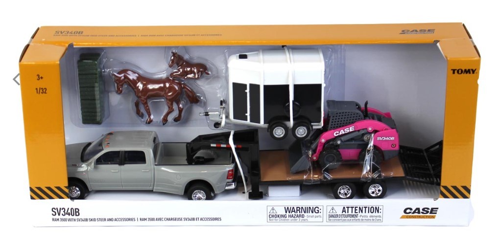 ERTL,DODGE Ram 3500 with gooseneck bed CASE SV340B pink mini loader van and a…