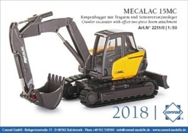 Conrad 2919 Mecalac 714 MC Track Excavator w/Accessories – OEM 1/50 Diecast MIB