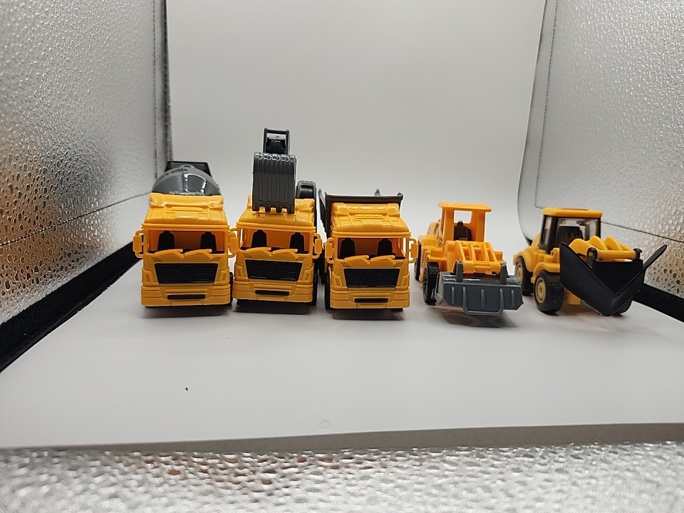 Construction Site Trucks Yellow DIG Toy Lot of 7 Cement Truck, Loaders Plastic